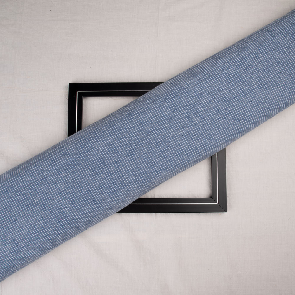 Pinstripe Blue & White Pure Cotton 72 GSM Handwoven Fabric