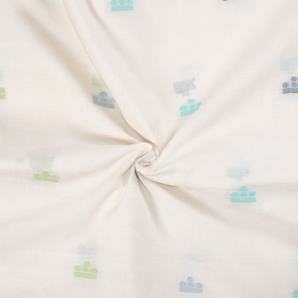 Geometric Off White Jamdani Khadi Cotton 58 GSM Handwoven Fabric