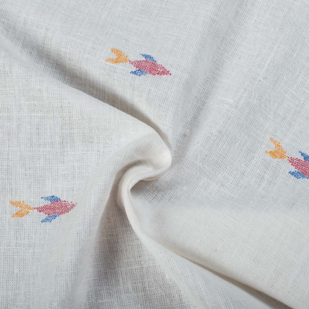 Geometric Fish Cream Jamdani Pure Khadi 118 GSM Fabric