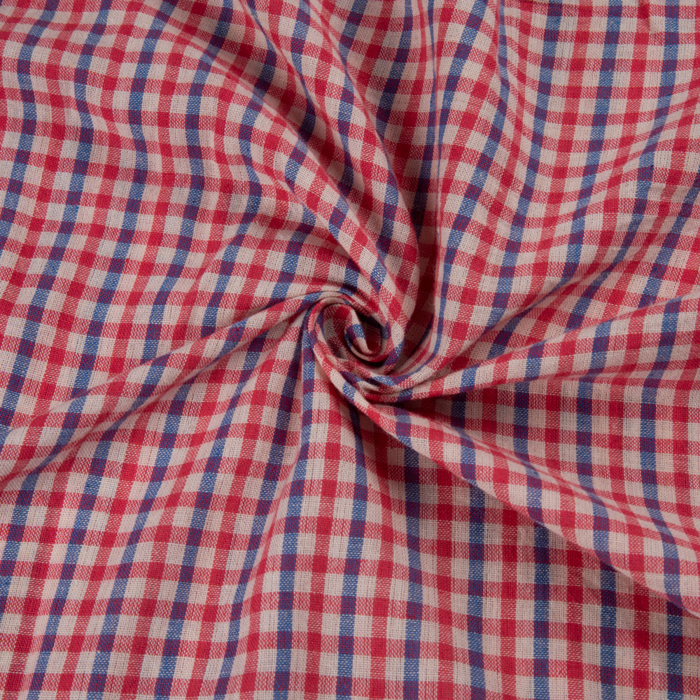 Check Red & Blue Pure Cotton 94 GSM Handwoven Fabric