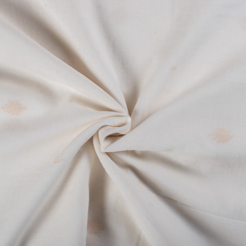 White Base Cream Jamdani Buti Pure Cotton 55 GSM Handwoven Fabric