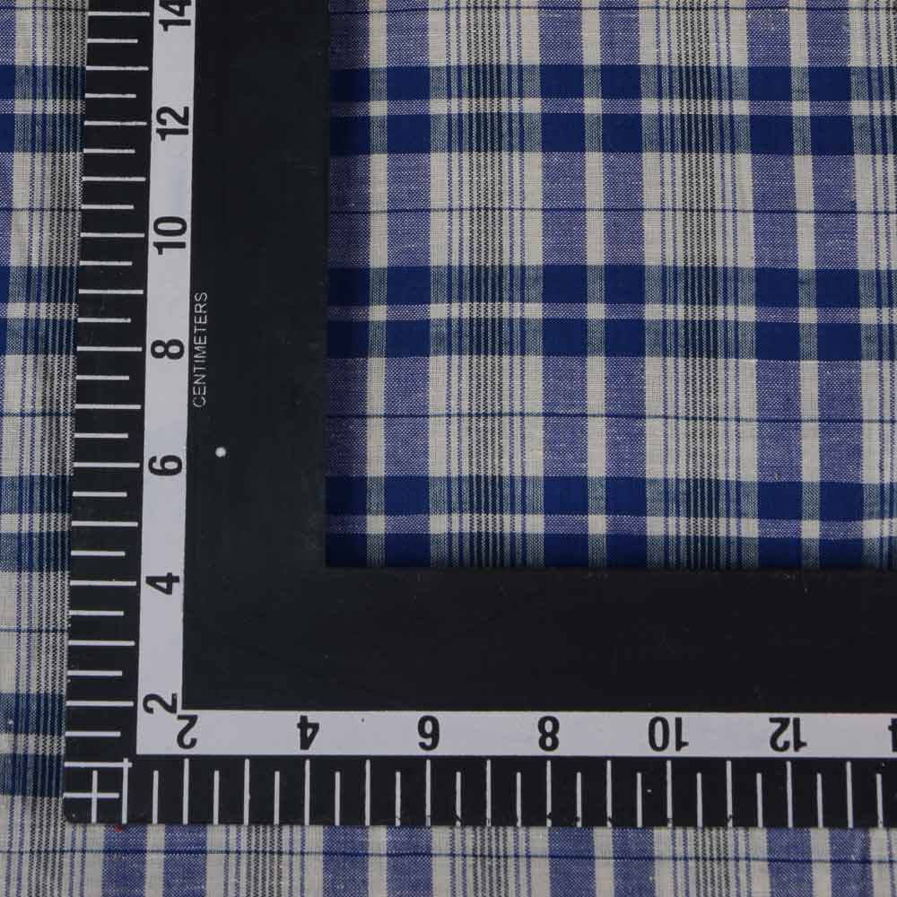 CHECK BLUE & WHITE PURE COTTON 89 GSM HANDWOVEN FABRIC