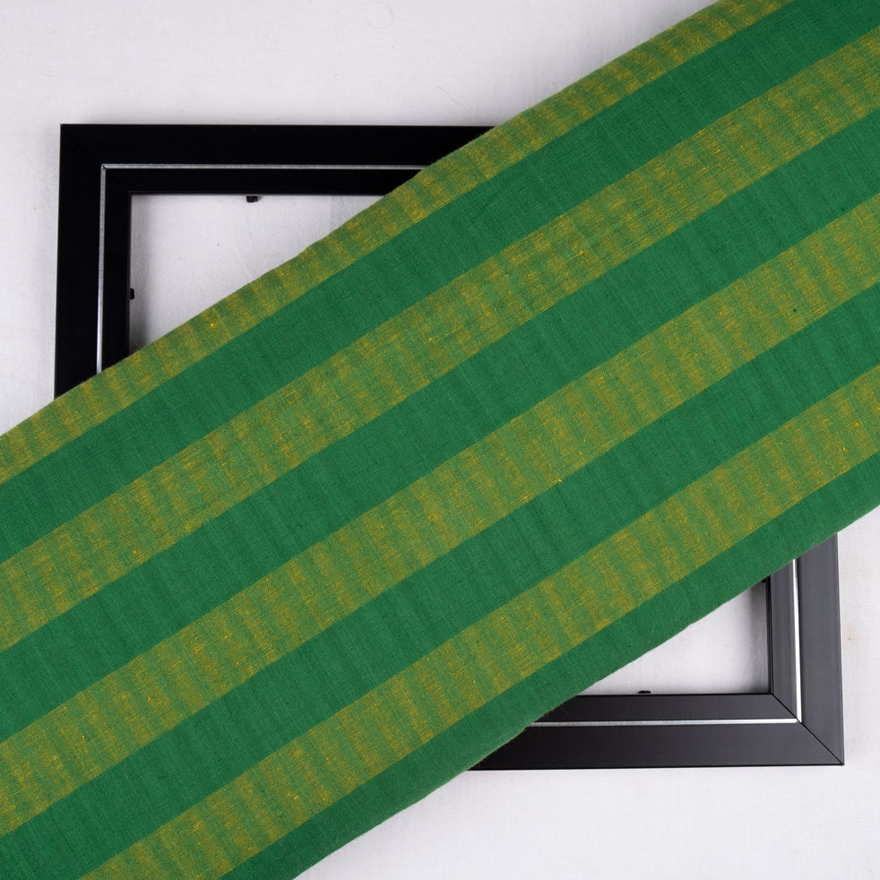 Stripe Green Pure Cotton 96 GSM Handwoven Fabric 110