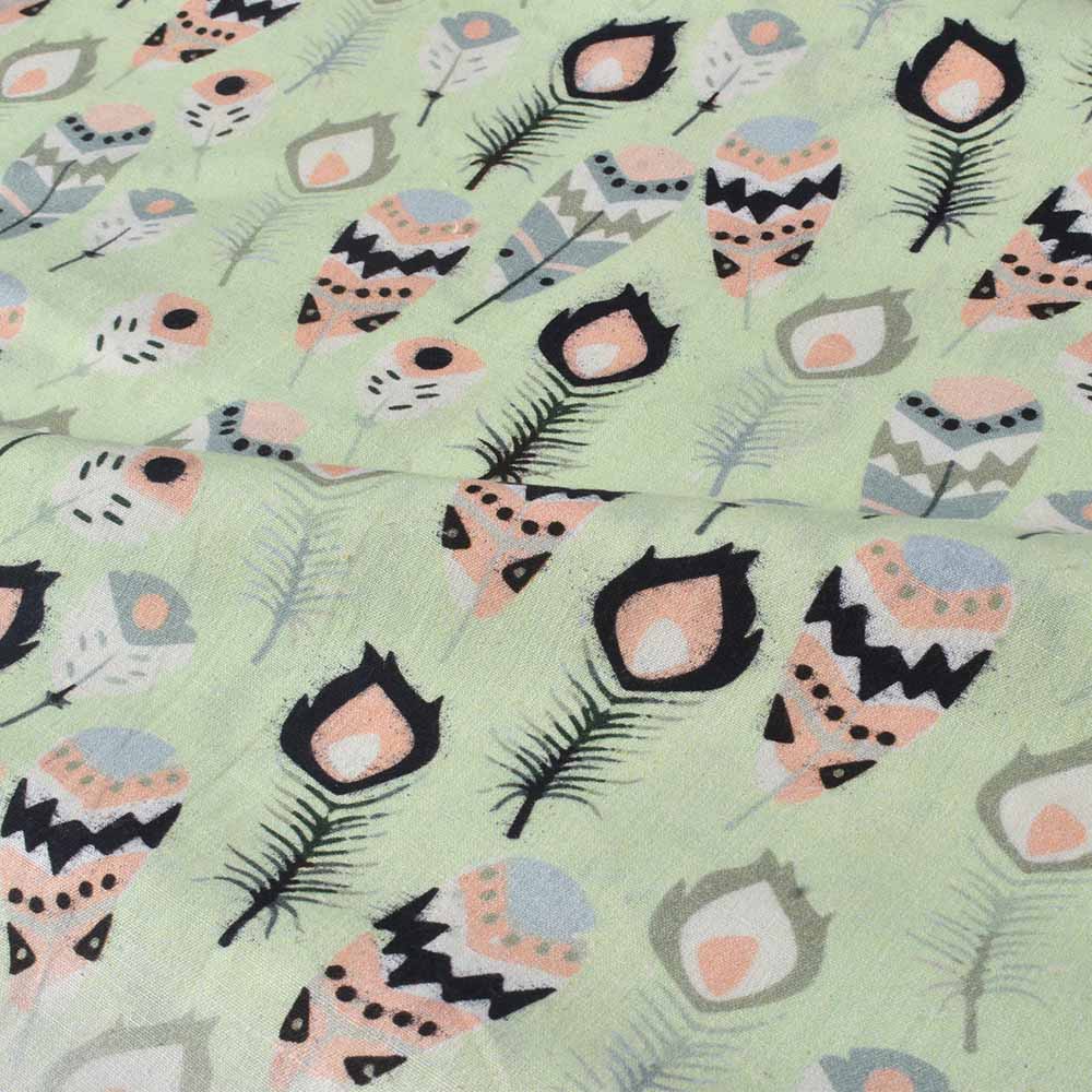 ABSTRACT LIGHT GREEN DIGITAL PRINTED KHADI COTTON 120 GSM HANDWOVEN FABRIC