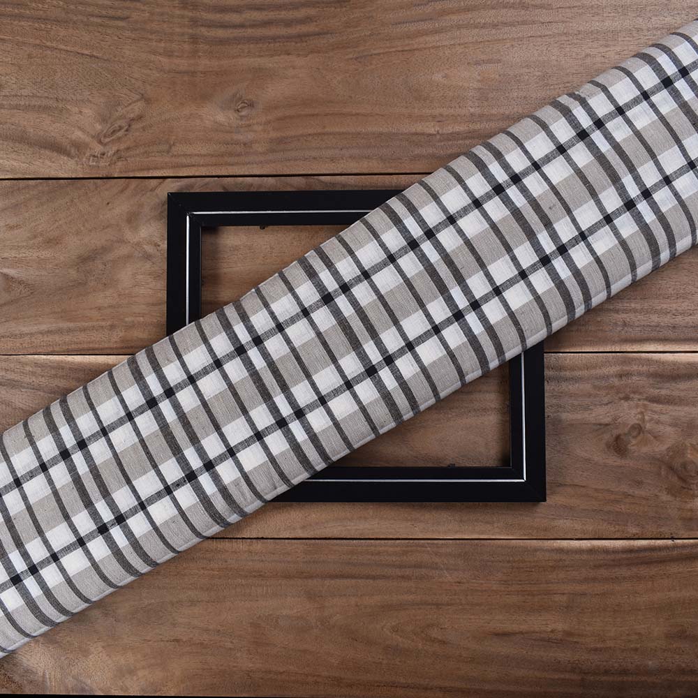 Check Black White And Brown Pure Cotton 90 GSM Handwoven Fabric