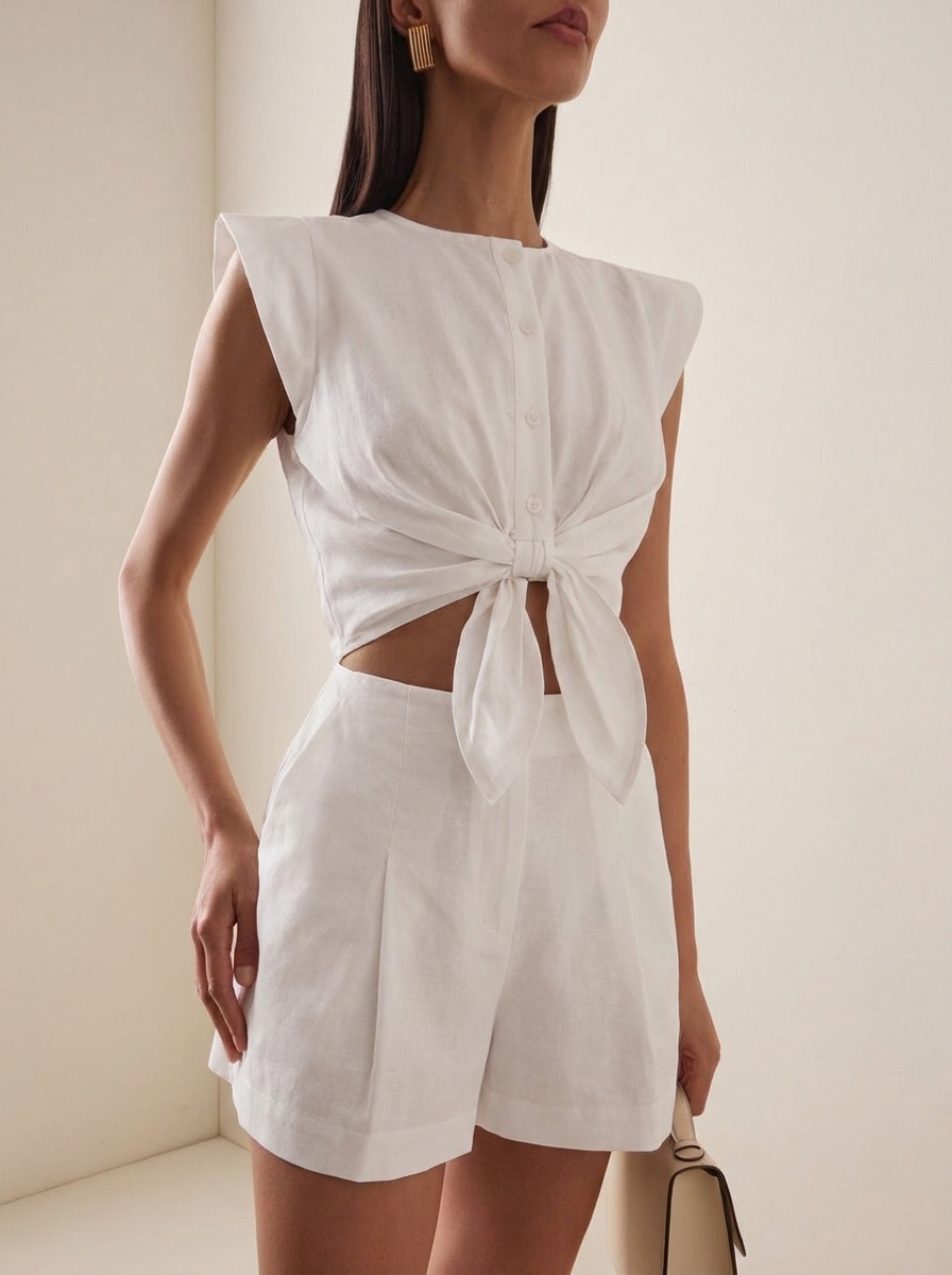 Waist Tied Cutout Romper