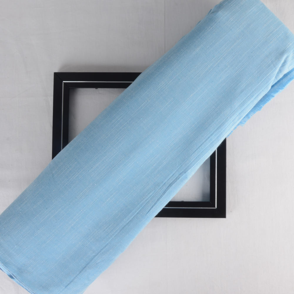 Slub Powder Blue Pure Cotton 130 GSM Handwoven Fabric