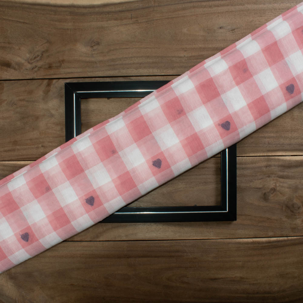 Check White Pink Jamdani Pure Cotton 55 GSM Handwoven Fabric