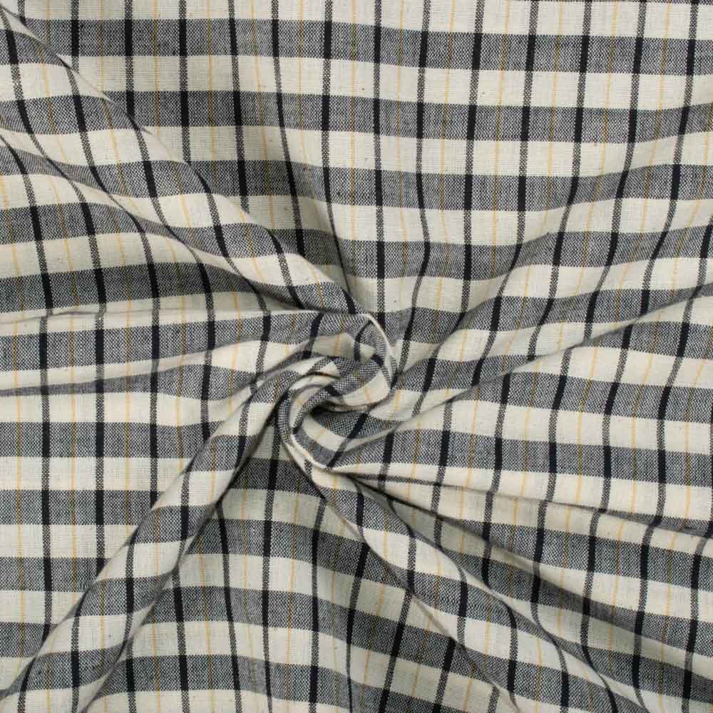 Check Cream & Olive Pure Cotton 120 GSM Handwoven Fabric  742