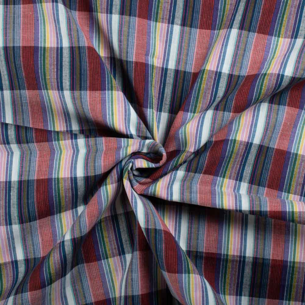 Multicolor Check Pure Cotton 80 GSM Handwoven Fabric 767