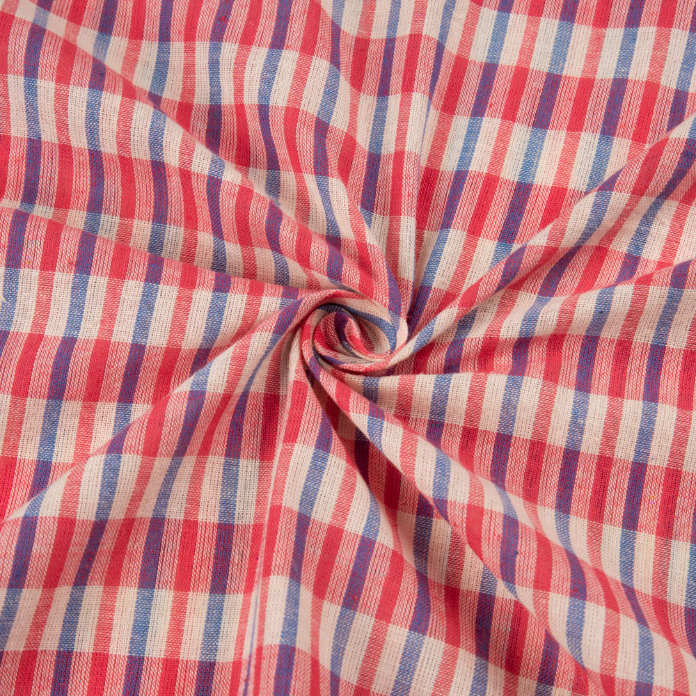 Check Red Pure Cotton 86 GSM Handwoven Fabric 306