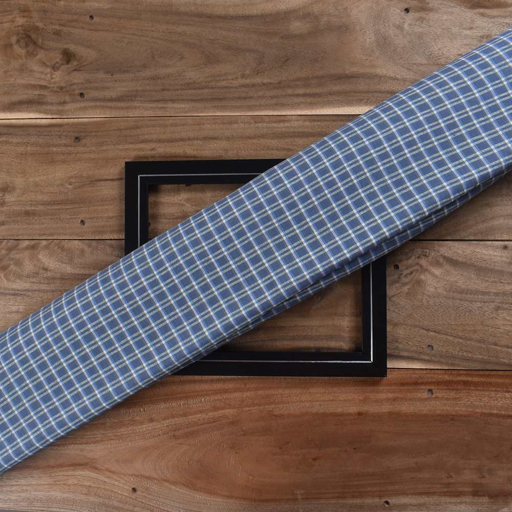 Check Blue Pure Cotton 111 GSM Handwoven Fabric
