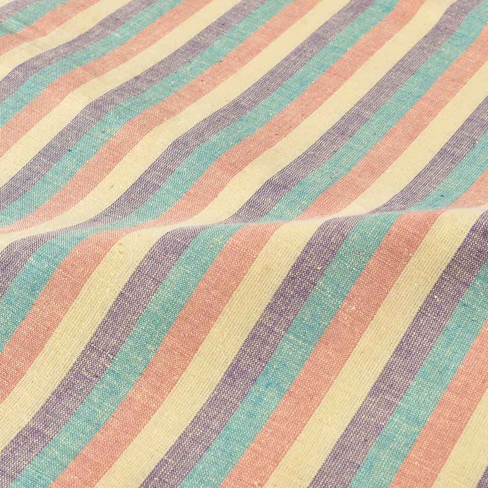 STRIPE MULTICOLOUR KHADI COTTON 115 GSM HANDWOVEN FABRIC