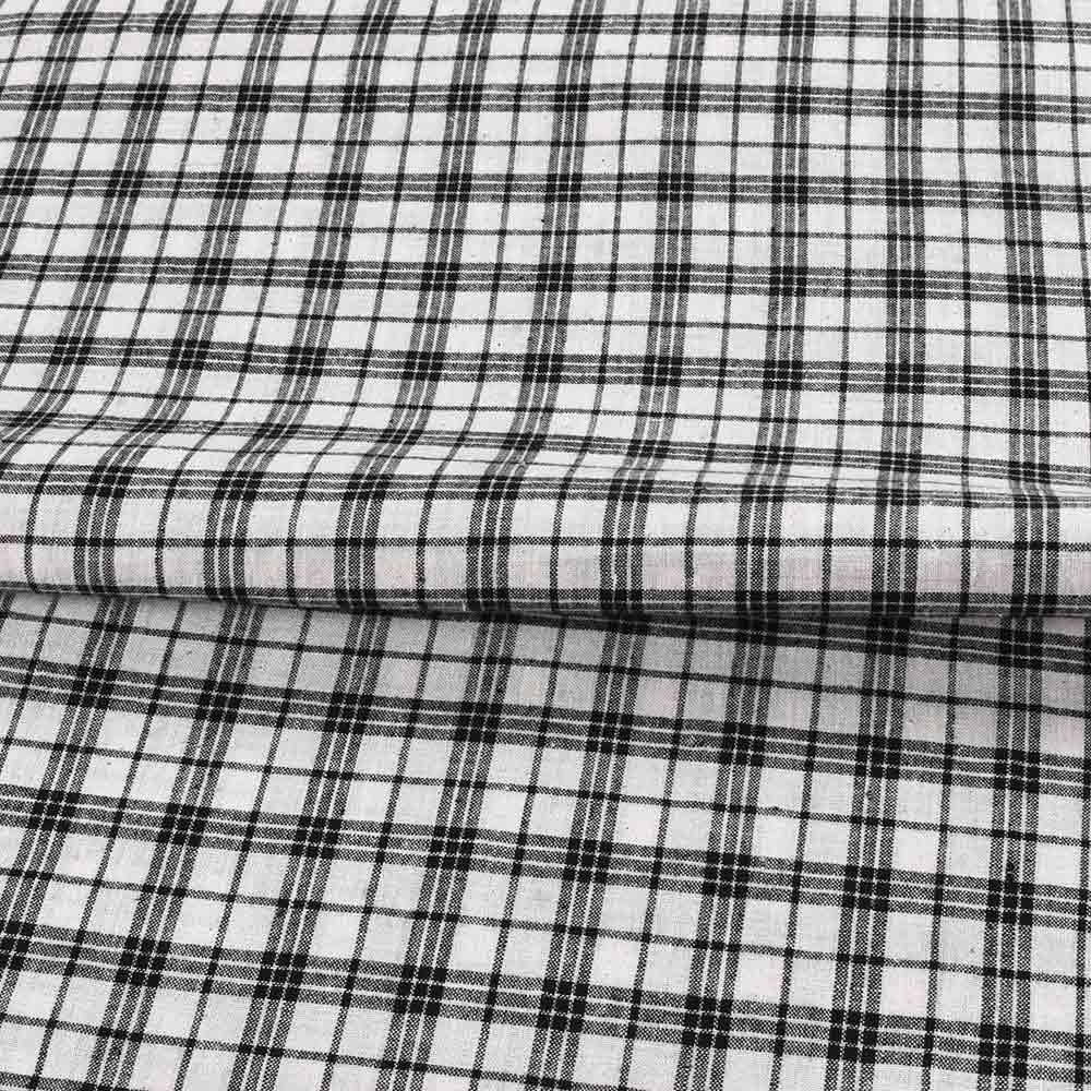CHECK BLACK & WHITE PURE COTTON 108 GSM HANDWOVEN FABRIC