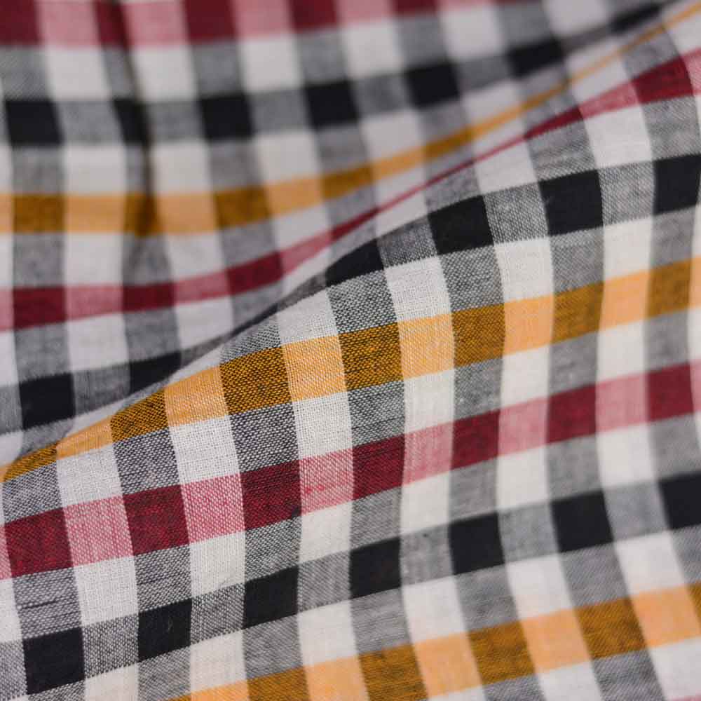 Check White & Multicolour Pure Cotton 88 GSM Handwoven Fabric