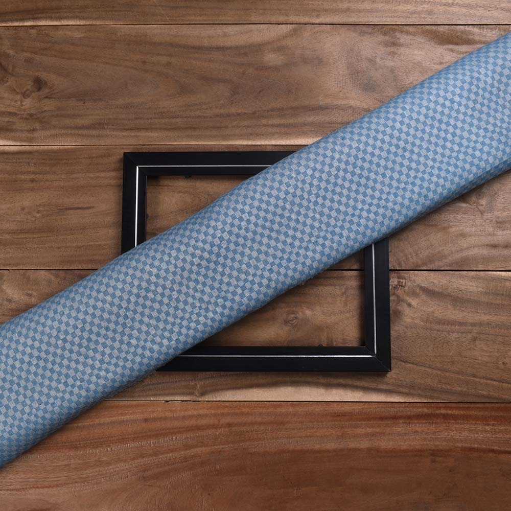 Check White & Blue Twill Pure Cotton 100 Handwoven Fabric