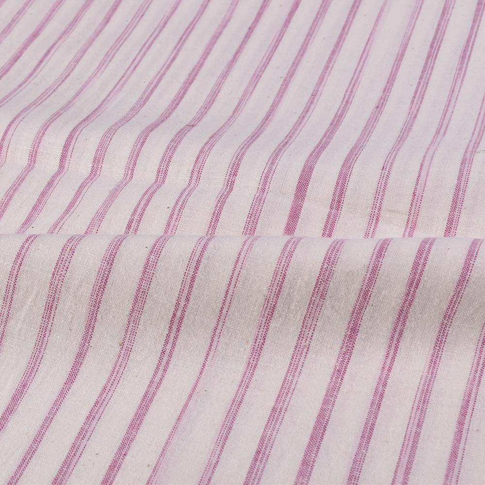 STRIPE WHITE PINK YARN TIE DYE PURE COTTON 105 GSM HANDWOVEN FABRIC
