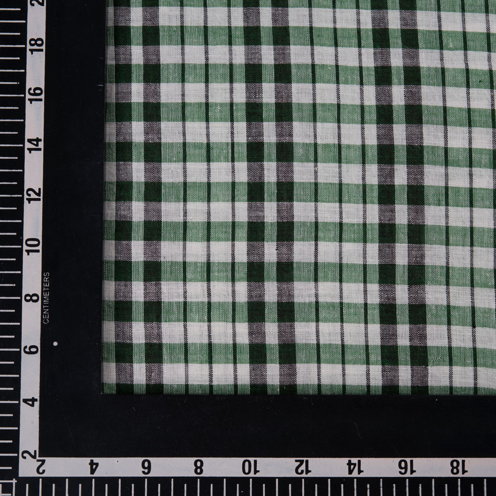 CHECK GREEN & WHITE PURE COTTON 72 GSM HANDWOVEN FABRIC