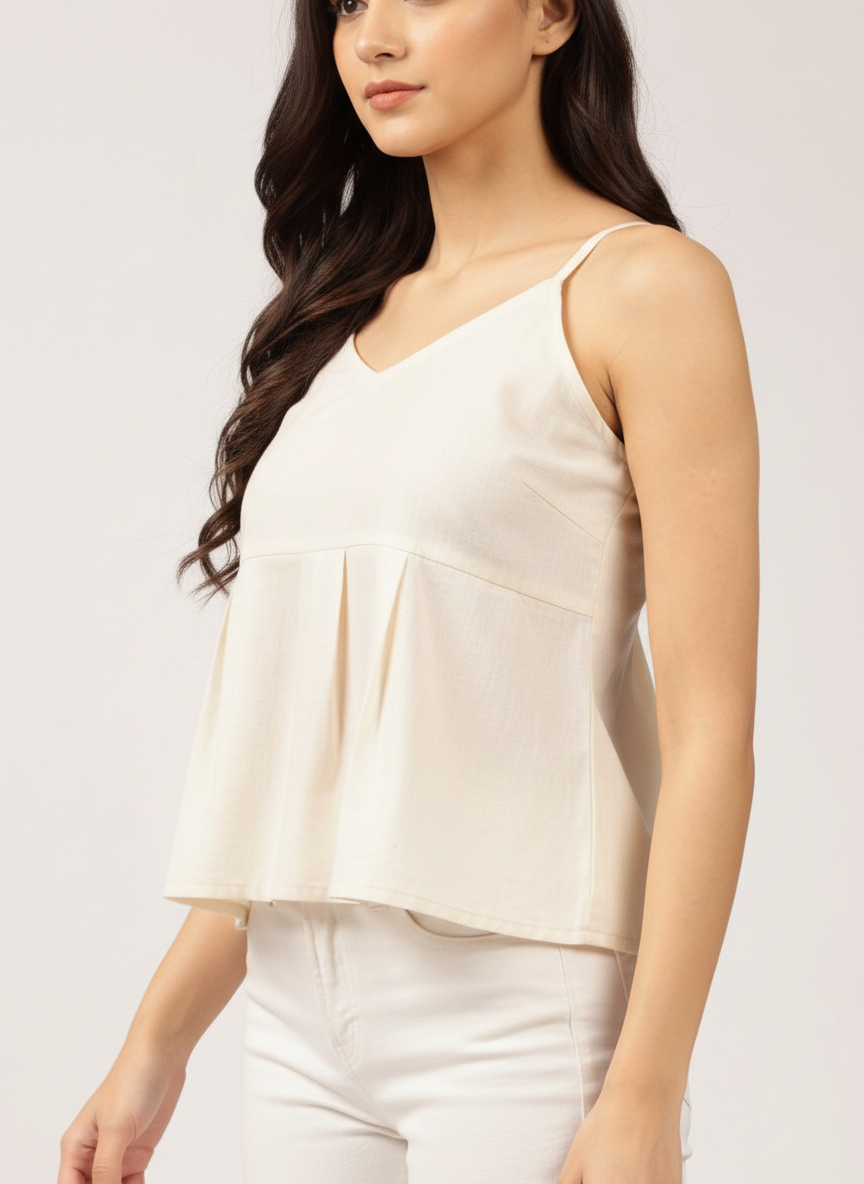 Spaghetti Sleeves Pleated Top