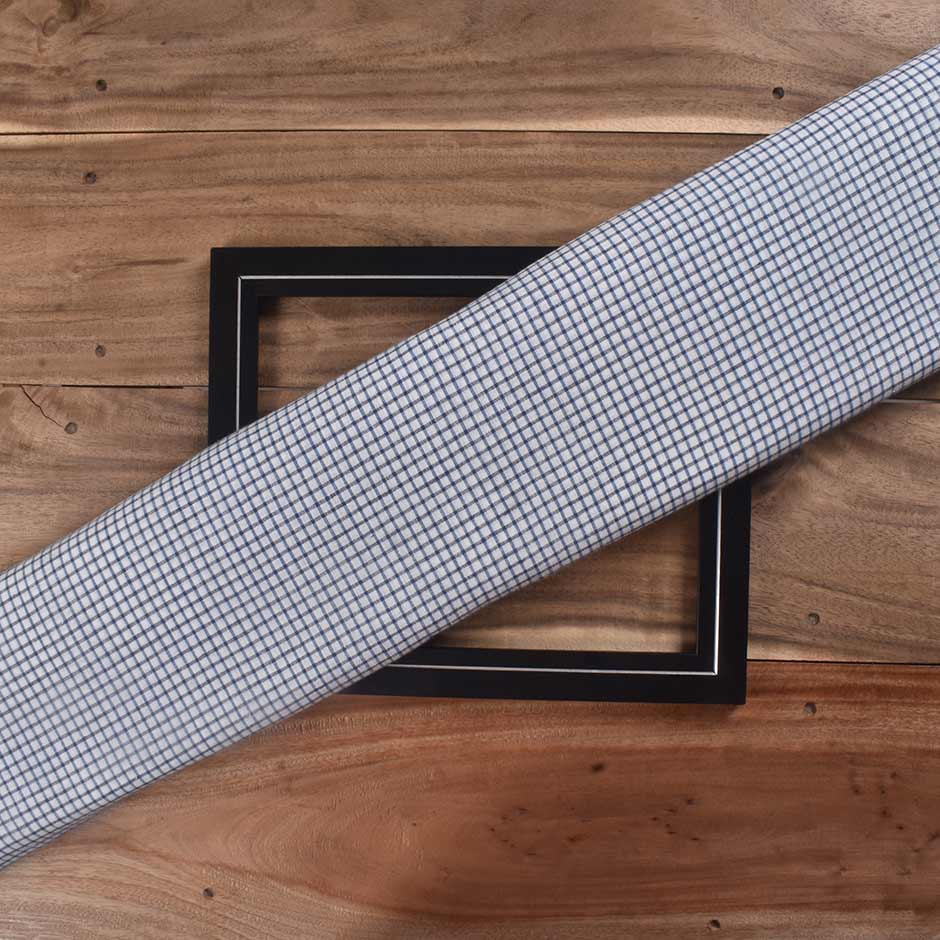 Check Blue & White Pure Cotton 93 GSM Handwoven Fabric