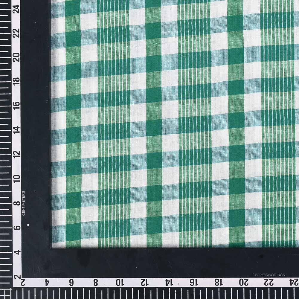 CHECK GREEN & WHITE PURE COTTON 88 GSM HANDWOVEN FABRIC 394