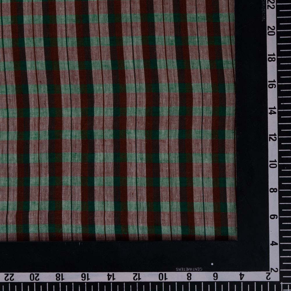 CHECK BROWN & GREEN PURE COTTON 88 GSM HANDWOVEN FABRIC