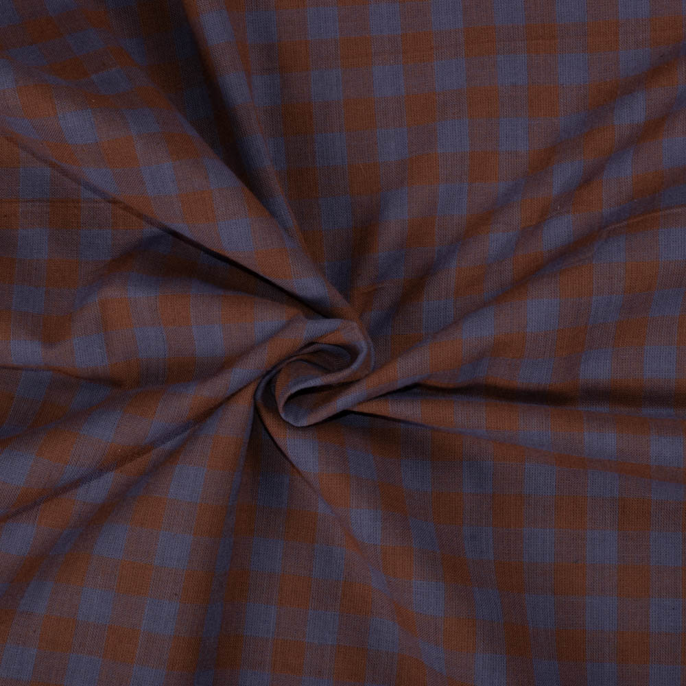 Check Brown Purple Pure Cotton 100 GSM Handwoven Fabric