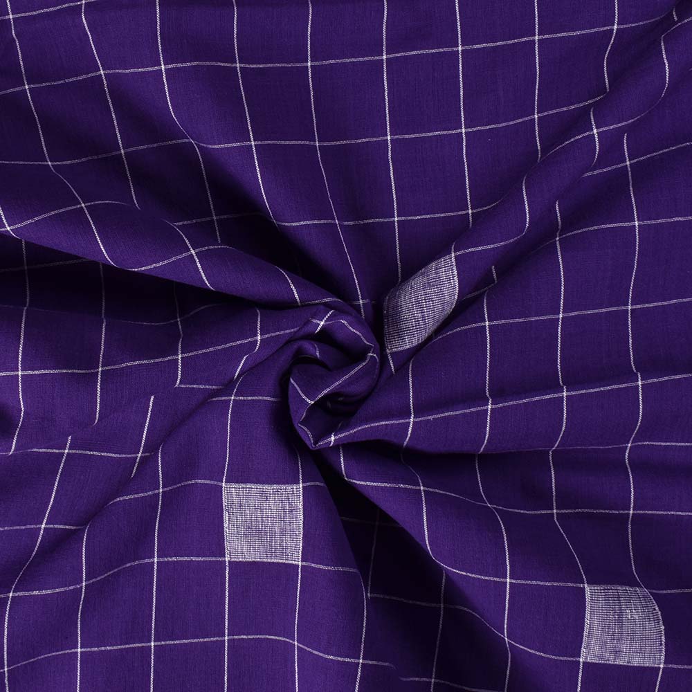 Check Purple White Jamdani Pure Cotton 72 GSM Handwoven Fabric