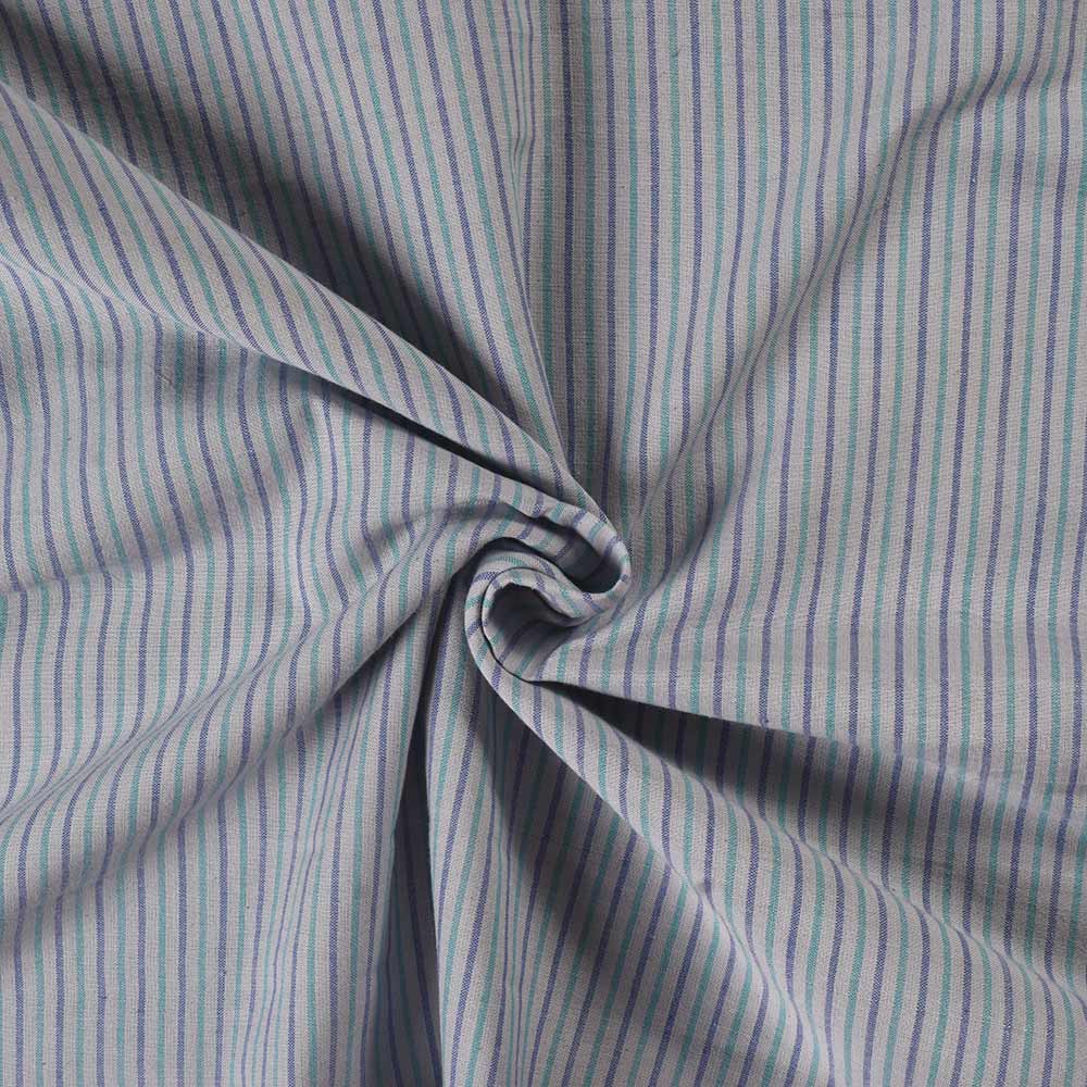 Stripe Blue Green & White Pure Cotton 84 GSM Handwoven Fabric