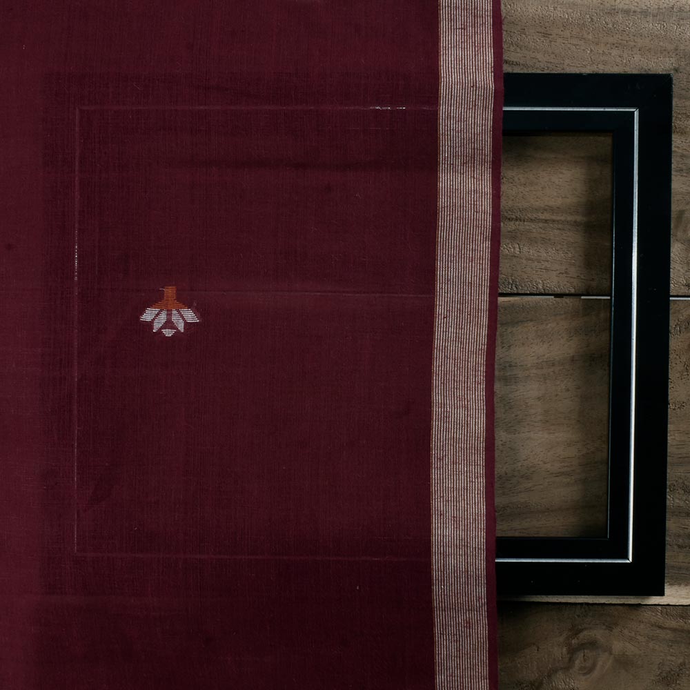 FLORAL MAROON JAMDANI PURE COTTON 60 GSM HANDWOVEN FABRIC