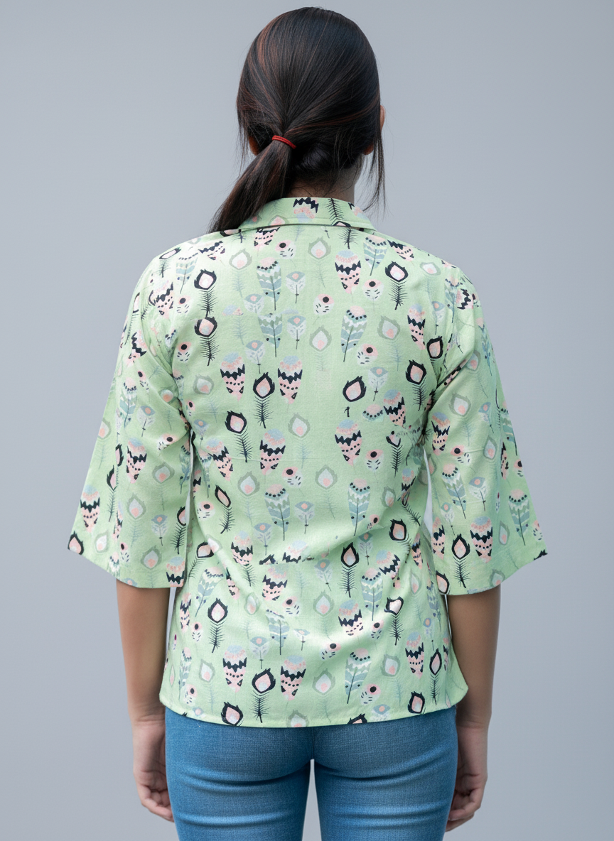 One Sided Long Shirt-Bell Sleeves-Center Buttoned Placket