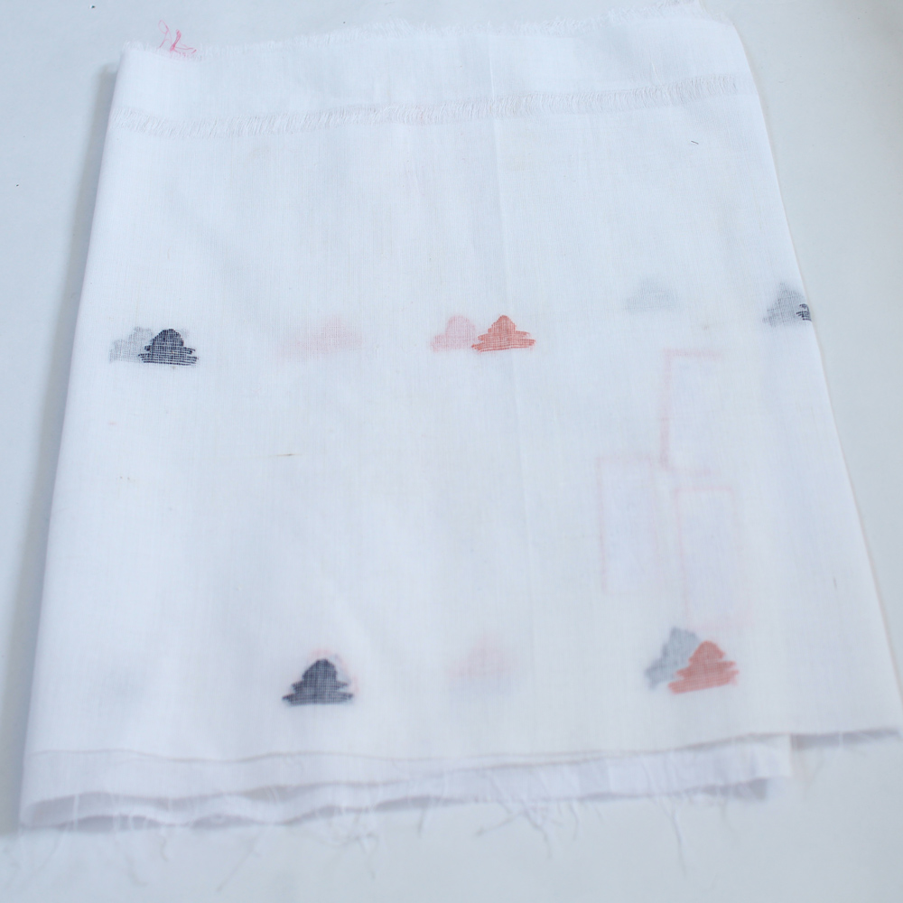 GEOMETRIC WHITE JAMDANI PURE COTTON 55 GSM FABRIC