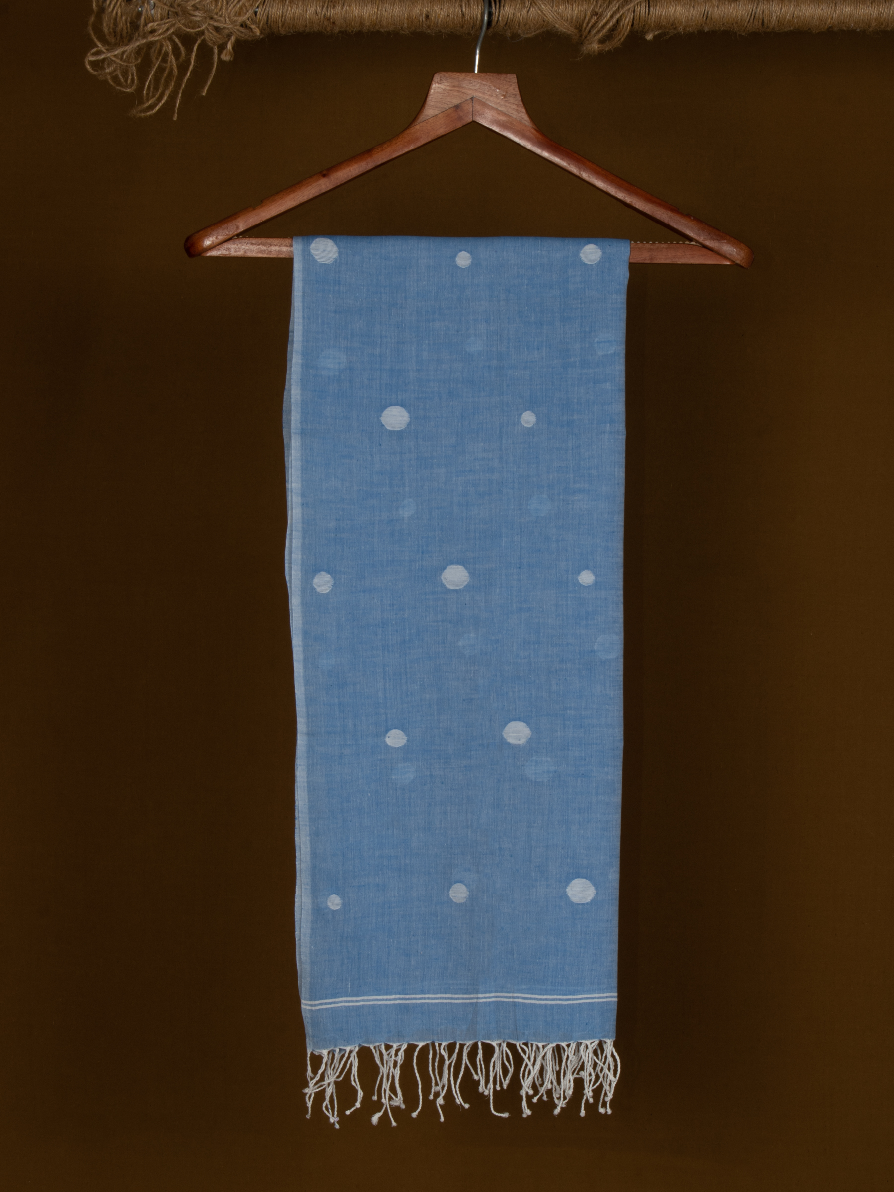 Geometric Sky Blue Jamdani Handwoven Pure Cotton Scarf 11
