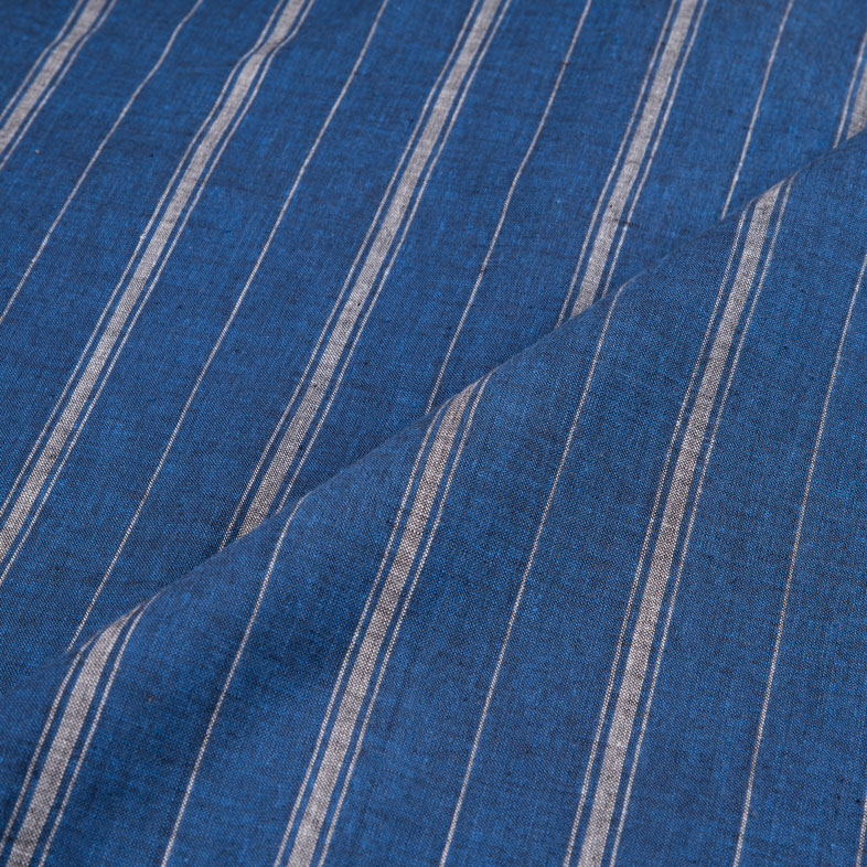 STRIPE BLUE PURE COTTON 97 GSM HANDWOVEN FABRIC