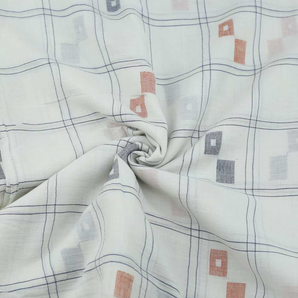 Geometric Check Cream Jamdani Pure Cotton 55 GSM Fabric