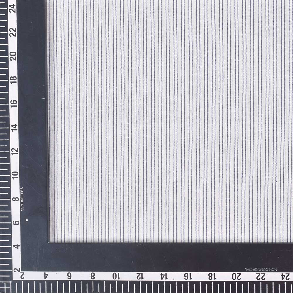 STRIPE GREY WHITE & BLUE PURE COTTON 68 GSM HANDWOVEN FABRIC