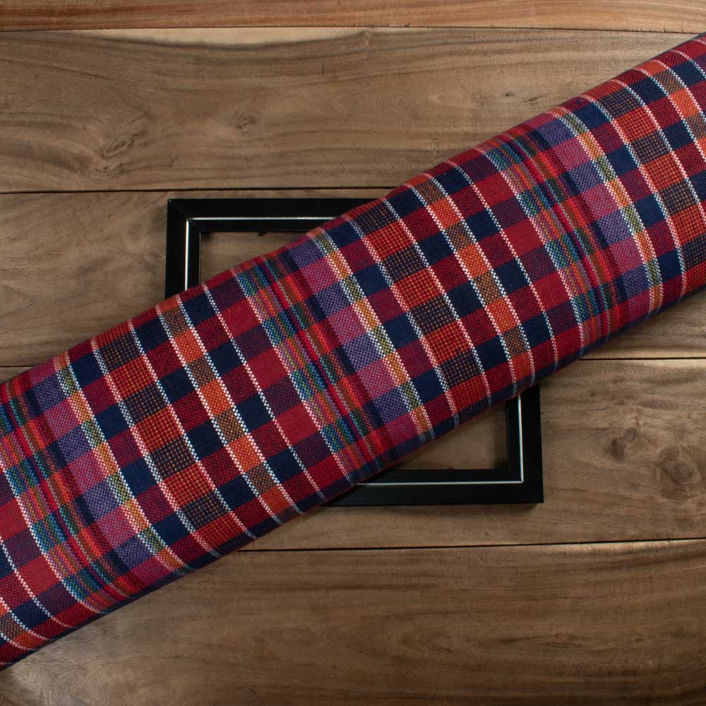 Check Multicolor Pure Khadi 280 GSM Handwoven Fabric