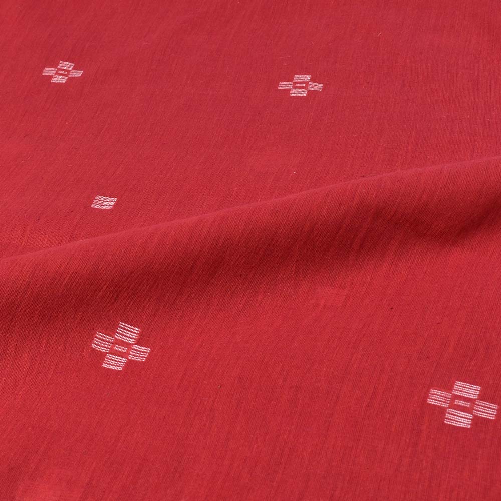 GEOMETRIC RED JAMDANI PURE COTTON 56 GSM HANDWOVEN FABRIC 305