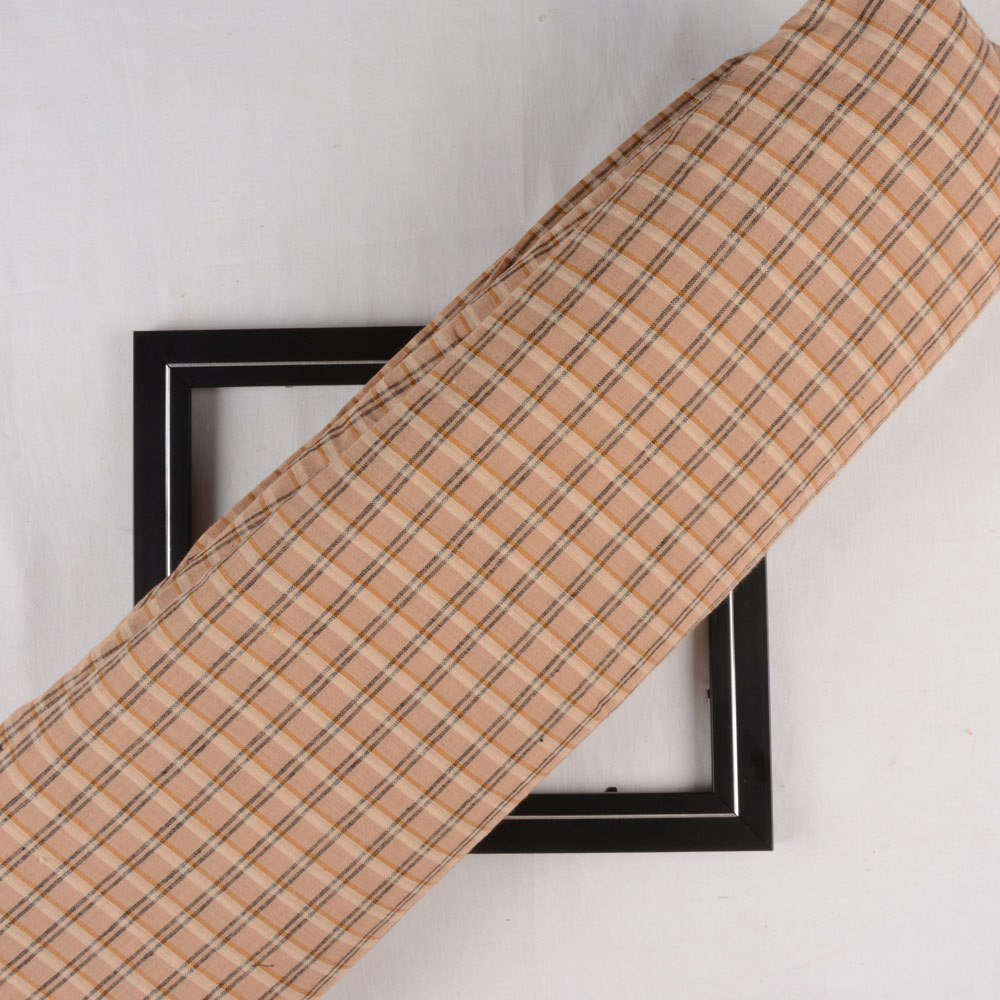 Check Brown Black Pure Cotton 100 GSM Handwoven Fabric