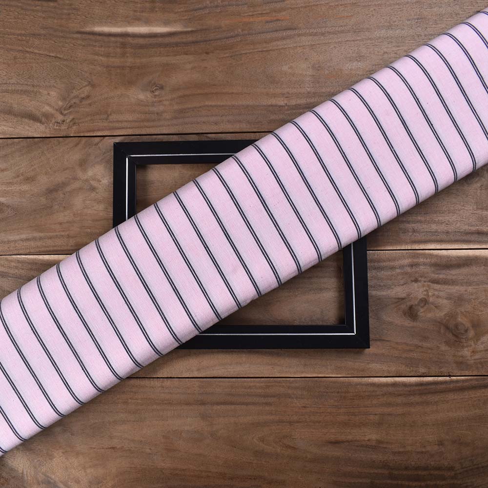Stripe Black Pink Pure Cotton 120 GSM Handwoven Fabric