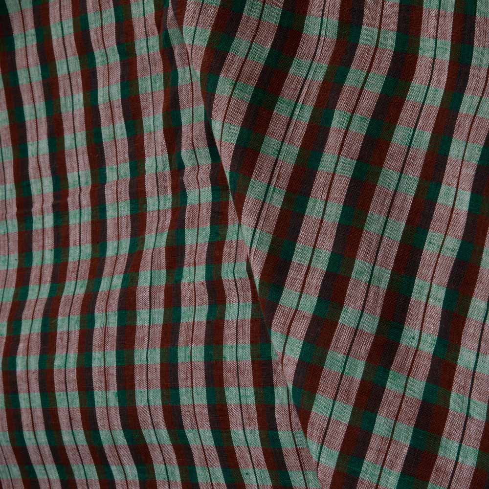 CHECK BROWN & GREEN PURE COTTON 88 GSM HANDWOVEN FABRIC