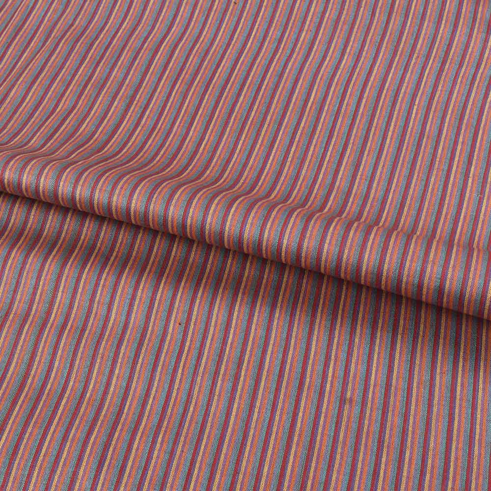 STRIPE PINK MULTICOLOUR PURE COTTON 73 GSM HANDWOVEN FABRIC