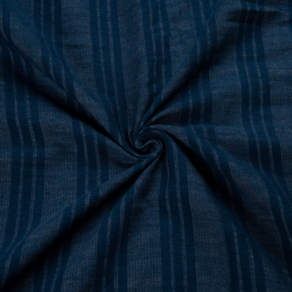 Stripe Denim Twill Navy Pure Cotton 113 GSM Handwoven Fabric