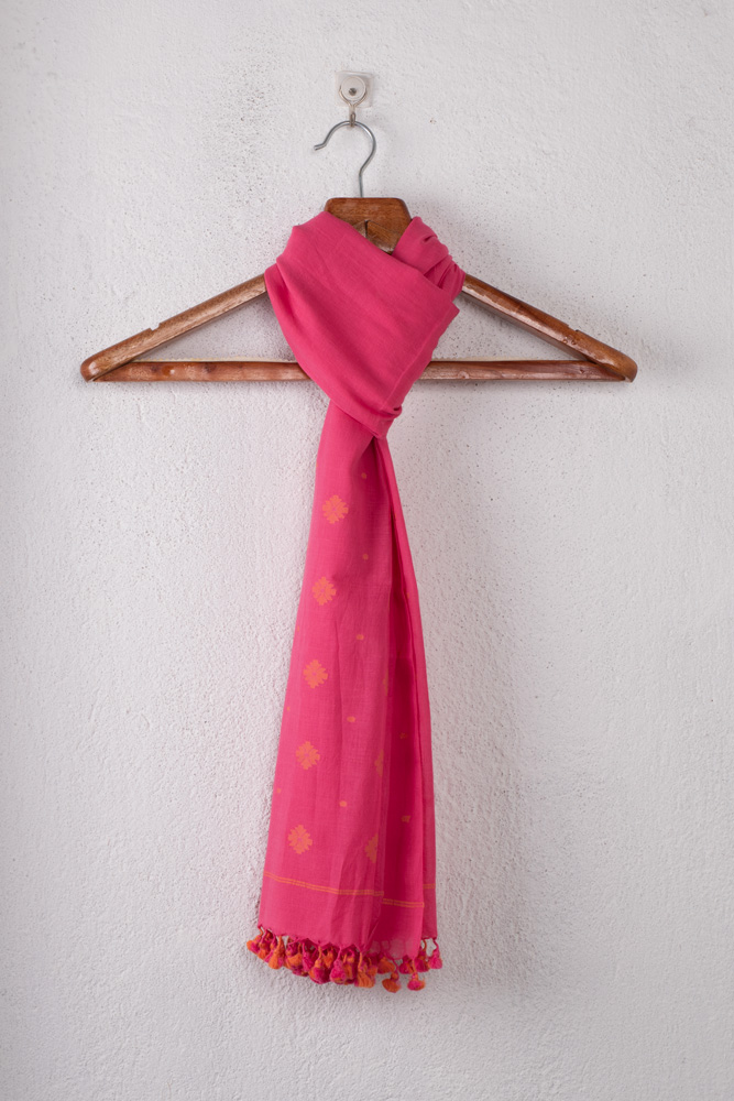 Geometric Pink Jamdani Pure Cotton Handwoven Scarf