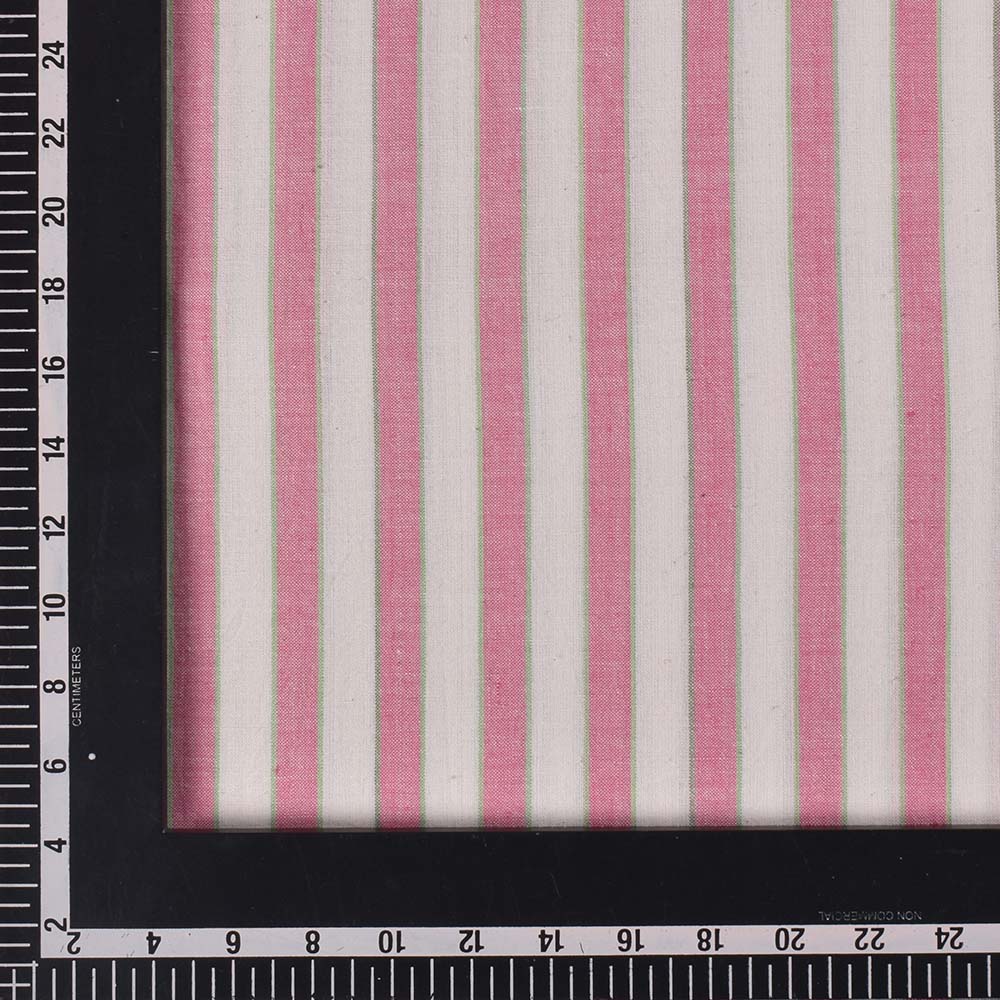 STRIPE WHITE PINK PURE COTTON 110 GSM HANDWOVEN FABRIC