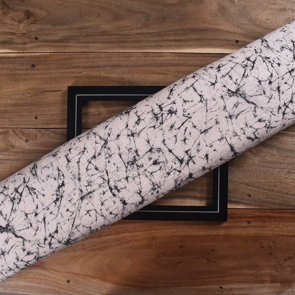 Abstract Cream & Black Screenprinted Cotton Khadi 104 GSM Handwoven Fabric