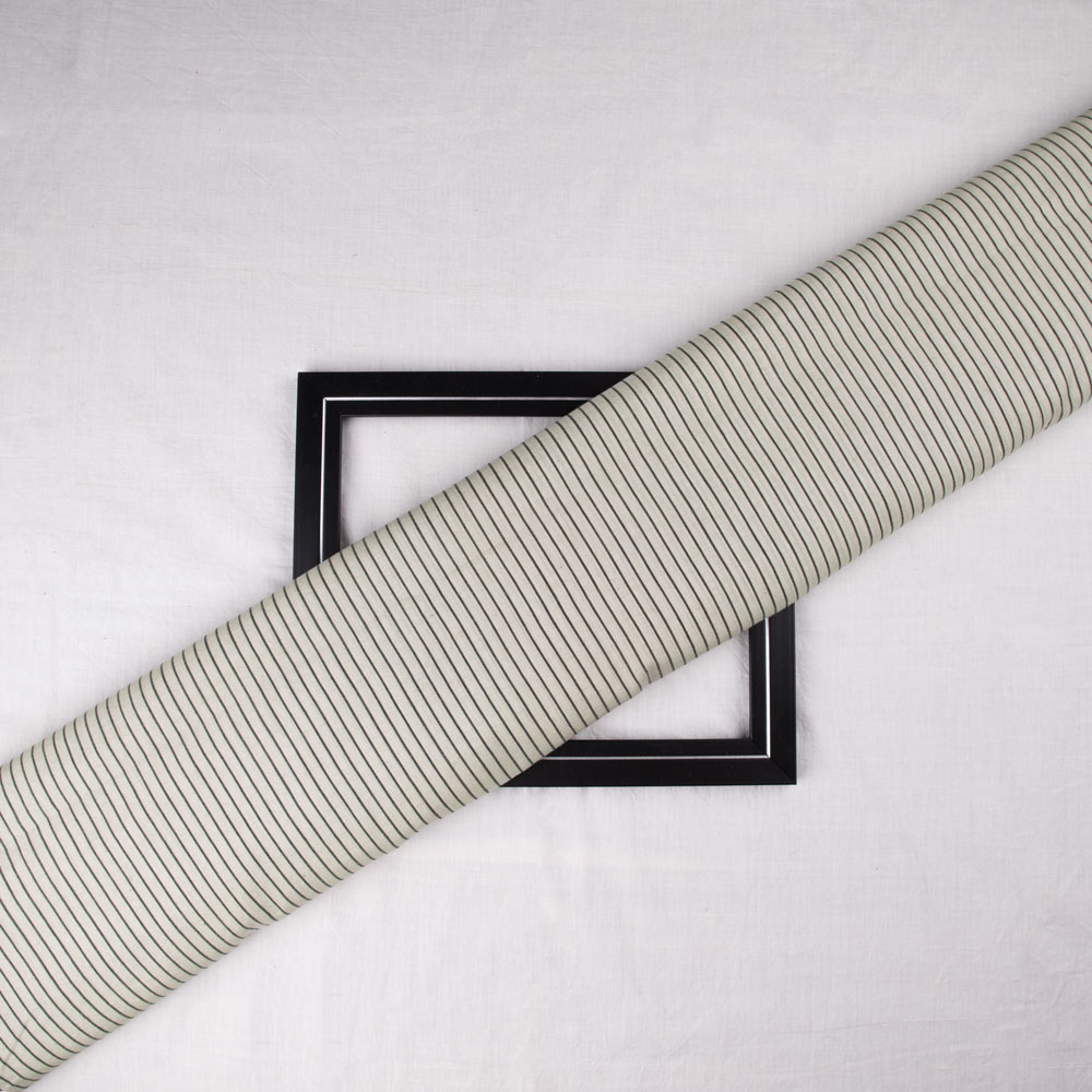 Stripe White & Black Pure Cotton 75 GSM Handwoven Fabric