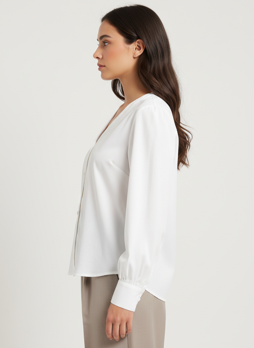 Flat Collar Concealed Buttons Shirt Top