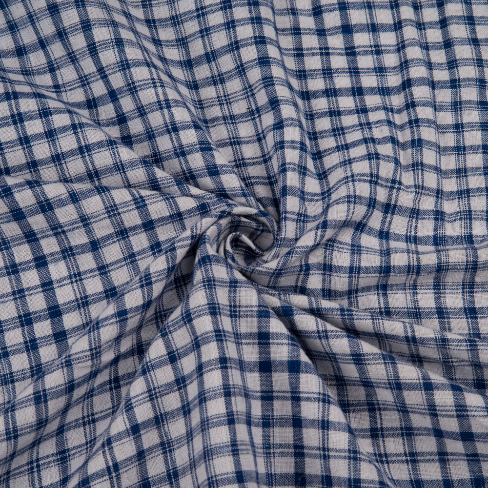 Check Navy & White Yarn Tie Dye 96 GSM Cotton Fabric
