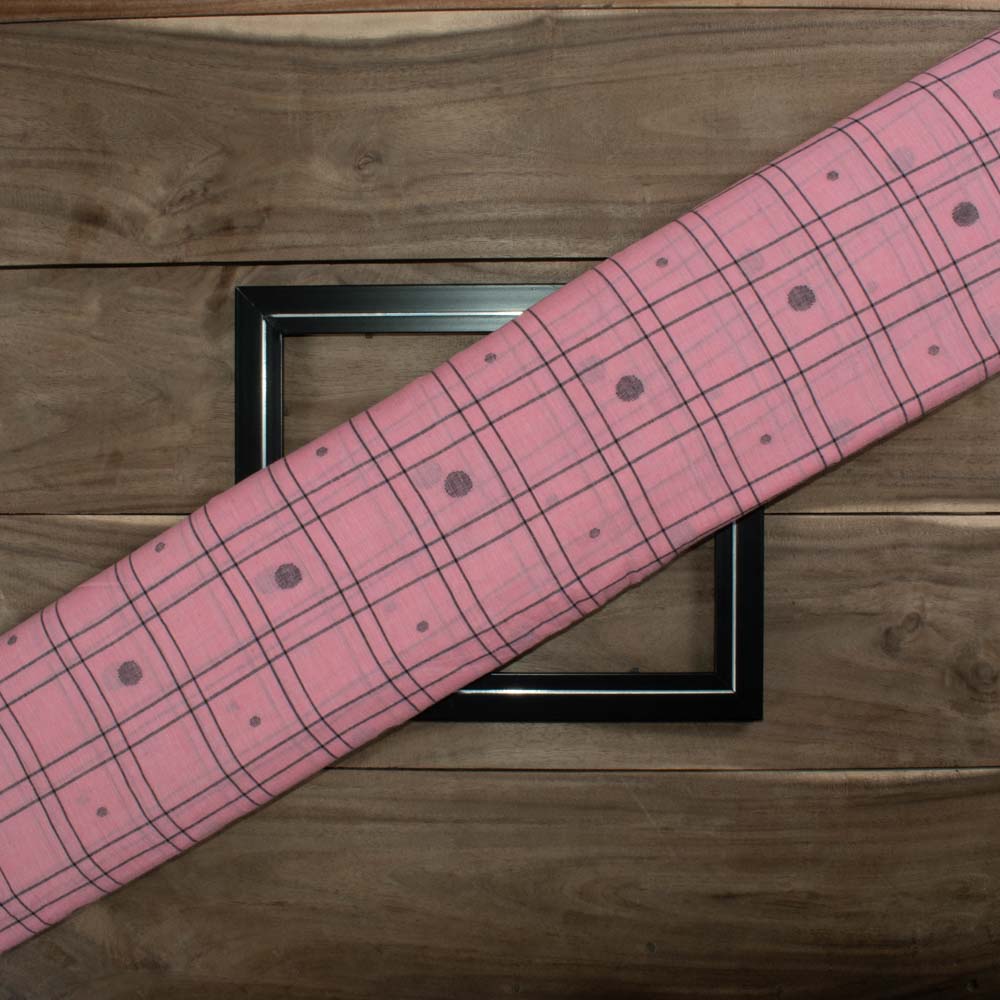 Geometric Check Pink Jamdani Pure Cotton 55 GSM Fabric